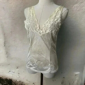 Vintage White  satin lace plunge camisole S